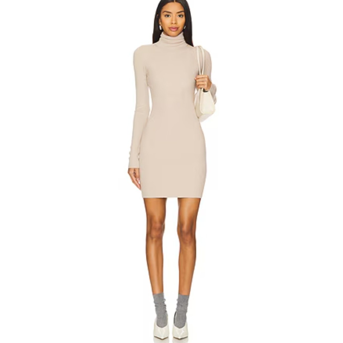 The Range Stark Jumbo Waffle Knit Turtleneck Mini Dress Xs Beige Minimalist Chic